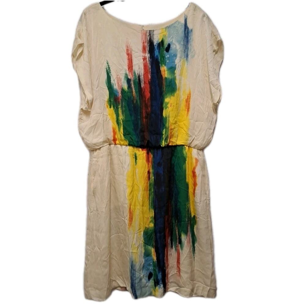 ECI Sleeveless Mini Dress Womens 14 Abstract Print Silk Stretch Elastic Waist